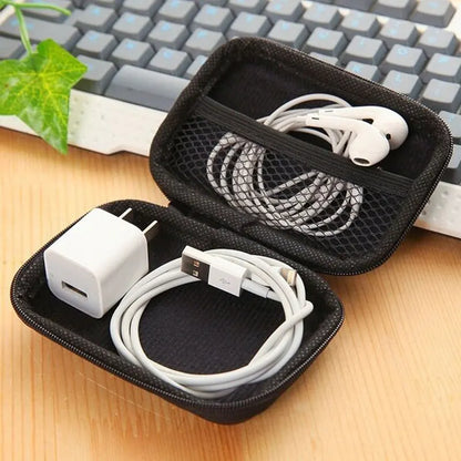 STONEGO Zipper Earphone Case Leather Earphone Storage Box Portable USB Cable Organizer Carrying Hard Bag for Coin Memory Card