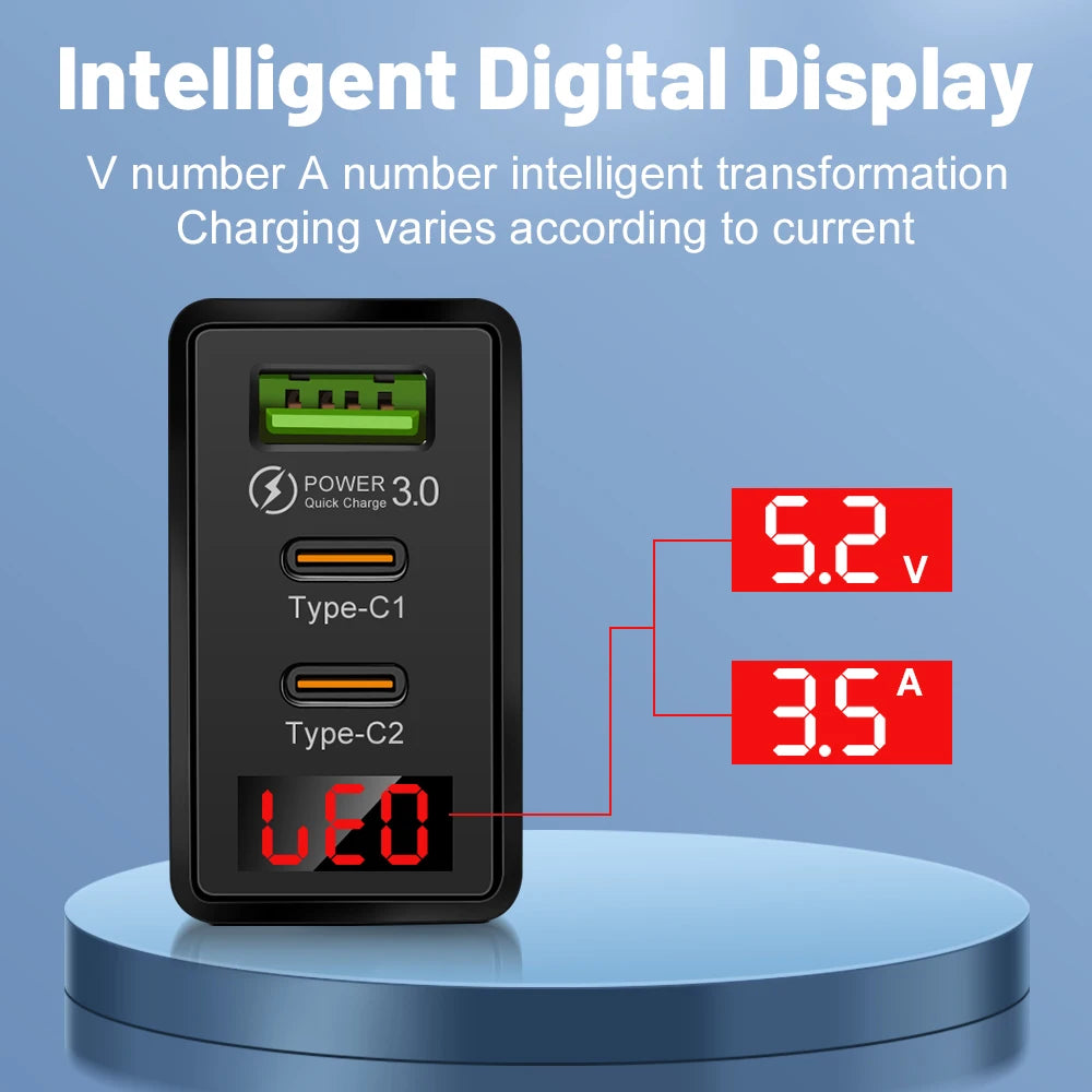 USB Typ C Laddare 35W Snabbladdning Digital Display Telefonladdare Adapter För iPhone Samsung Xiaomi Huawei USB PD väggladdare