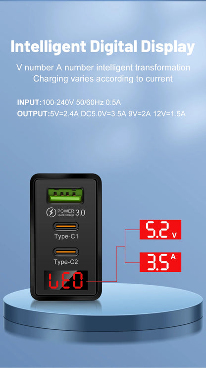 USB Typ C Laddare 35W Snabbladdning Digital Display Telefonladdare Adapter För iPhone Samsung Xiaomi Huawei USB PD väggladdare