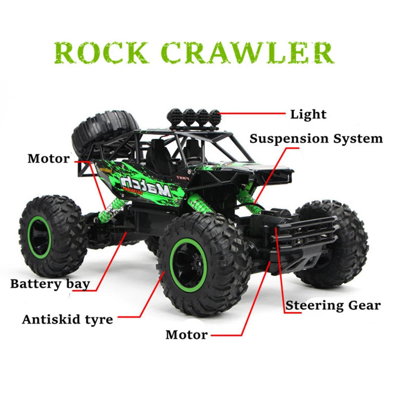 4WD RC-bil med LED-lampor – 2,4G radiofjärrkontroll terrängvagnar, perfekt för pojkleksaker och barngåvor