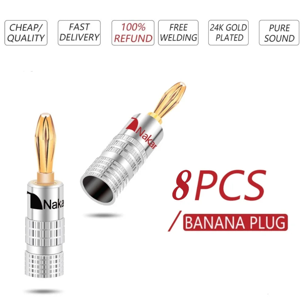 8pcs Matihur banana plugs 24K Gold-plated 4MM Banana Connector with Screw Lock For Audio Jack Speaker Plugs  HiFi