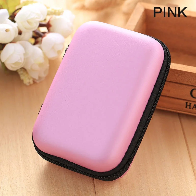 STONEGO Zipper Earphone Case Leather Earphone Storage Box Portable USB Cable Organizer Carrying Hard Bag for Coin Memory Card