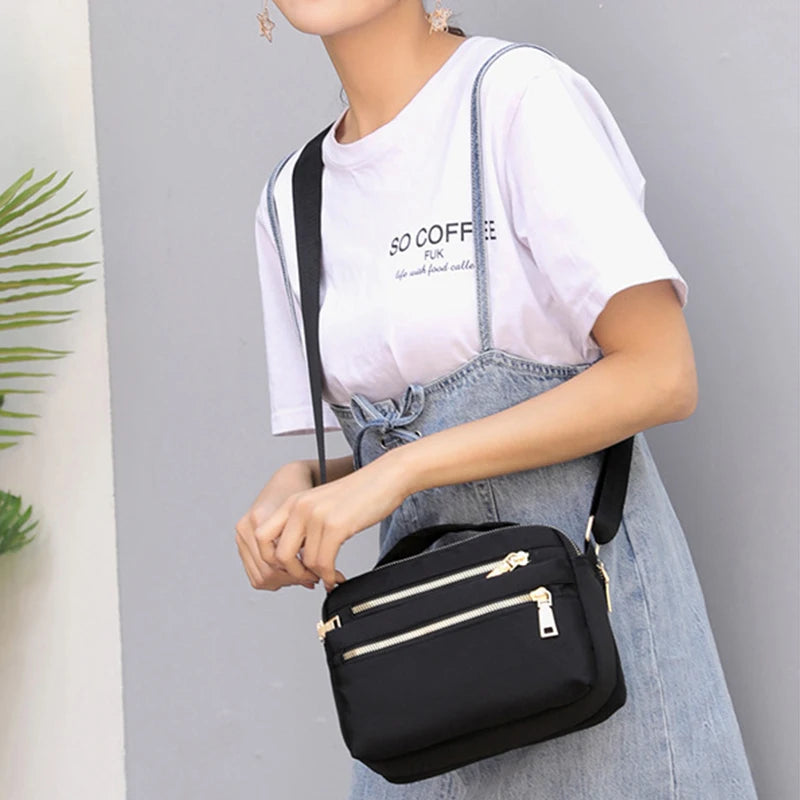 Women Waterproof Nylon Crossbody Shoulder Bags Casual Large Capacity Travel Clutch Bag Female Solid Color Multi-pocket Handbag