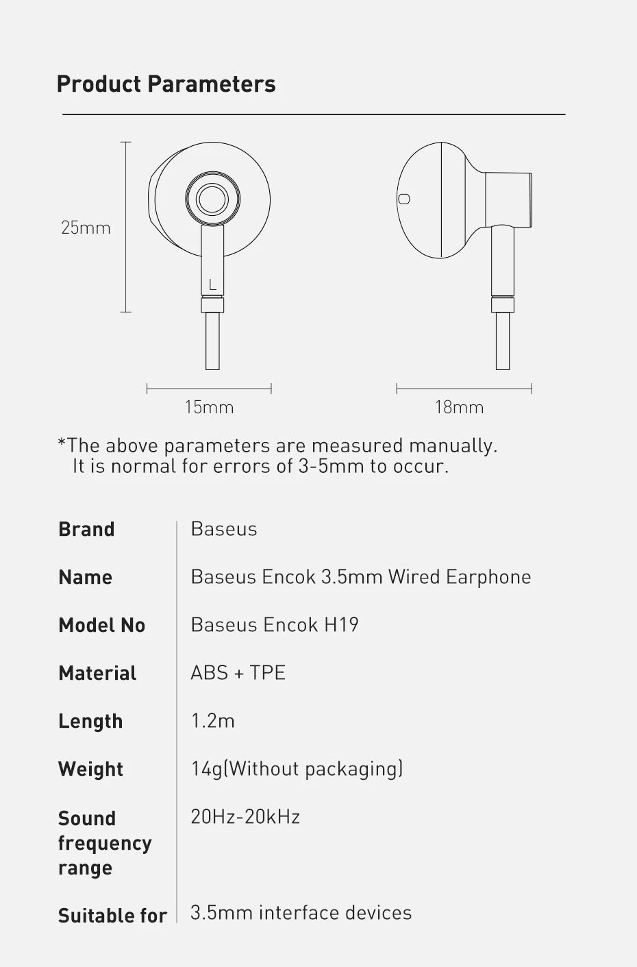 Baseus H19 Trådbundna hörlurar 6D Stereo Bas Hörlurar In-Ear 3,5 mm Jack Headset med MIC för Xiaomi Samsung iPhone 6 hörlurar