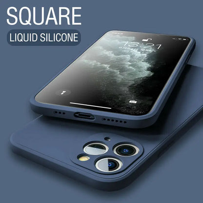 Luxury Liquid Navy Silicone Phone Case For iPhone 11 12 13 14 15 Pro Max Mini Xs X XR 6 6s 7 8 Plus SE Thin Soft Cover Fundas