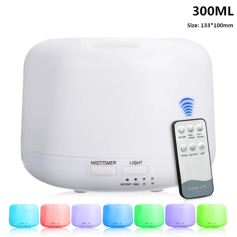 Air Humidifier & Essential Oil Diffuser – Ultrasonic Cool Mist Maker with LED Lamp, 300ML/500ML Capacity, Electric Aroma Diffuser