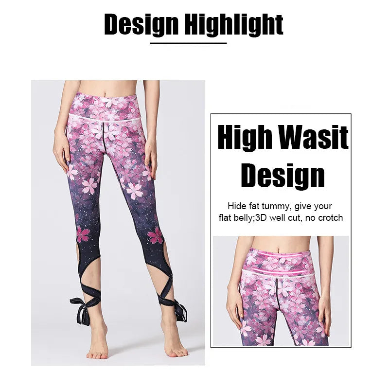 Women's High Waist Flower Yoga Pants Plus Size