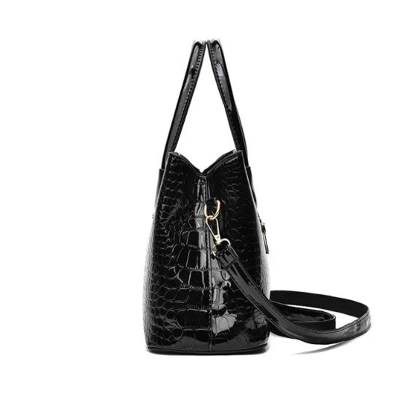 Ladies Handbag: PU Patent Leather, Designer, Large Capacity