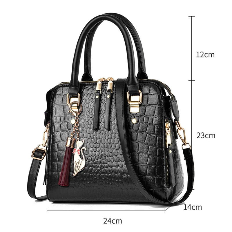 Yogodlns Luxury Crocodile Pattern Handbag Women Winter New PU Leather Tassel Shoulder Bag Brands Design Handle Bag Lady Purse