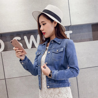 Short Denim Jacket with Long Sleeves in White, Black, or Blue