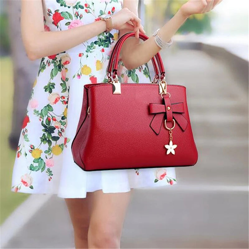 Yogodlns Elegant Women Messenger Bags – Featuring Flower Pendant, Office Ladies Totes, Pure Handbag for Women, Crossbody Shoulder Bag