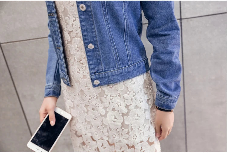 Short Denim Jacket with Long Sleeves in White, Black, or Blue