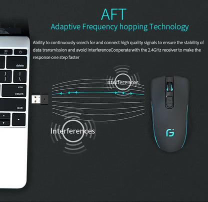 Uppladdningsbar datormus Dual Mode Bluetooth+2,4Ghz trådlös USB-mus 2400DPI Optisk spelmus Gamermöss för PC Laptop