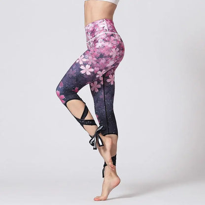 Women's High Waist Flower Yoga Pants Plus Size