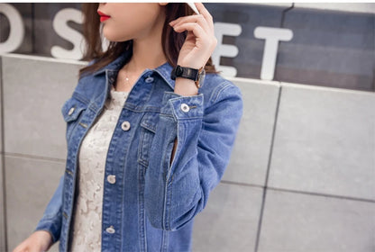 Short Denim Jacket with Long Sleeves in White, Black, or Blue