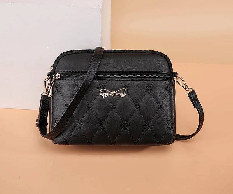 New Arrival Simple Shoulder Bags for Women Embroidery Heart Crossbody Purse Female Leather Black Handbag Small Messenger Bag