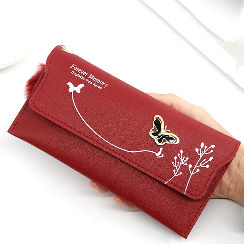 Women's Wallet - PU Leather Purse with Butterfly Design, Card Holder, Coin Pouch, Clutch, and Phone Pocket, Elegant Handbag for Ladies