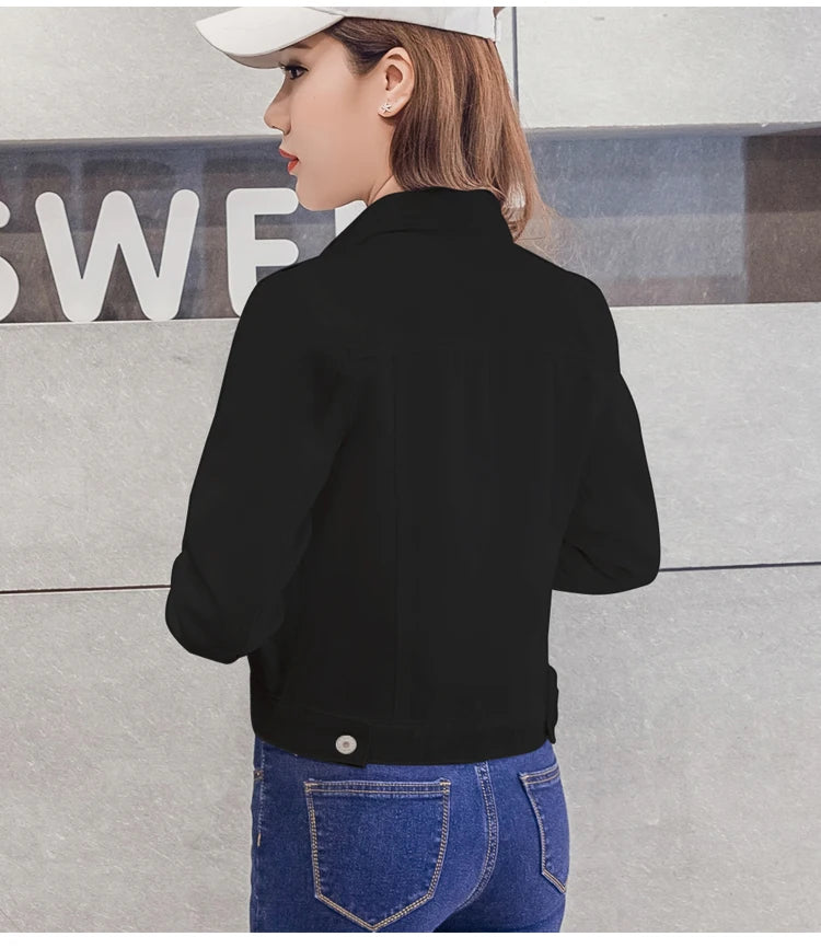 Short Denim Jacket with Long Sleeves in White, Black, or Blue