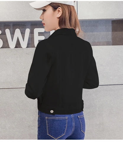 Short Denim Jacket with Long Sleeves in White, Black, or Blue