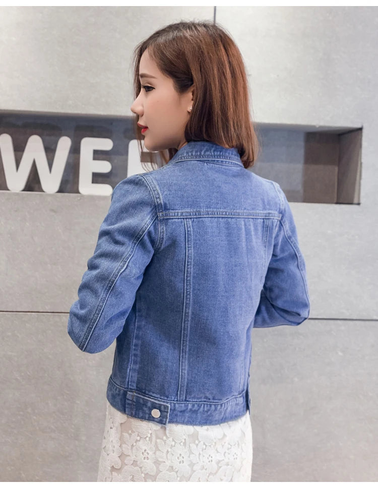 Short Denim Jacket with Long Sleeves in White, Black, or Blue