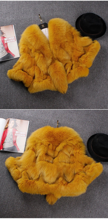 Short Fox Fur Coat with Slim Shawl Design