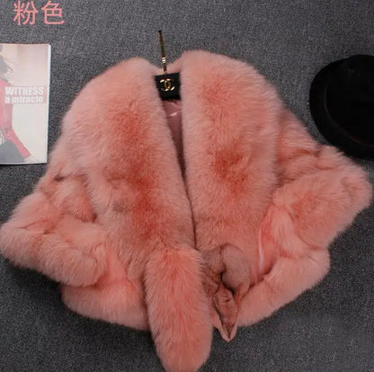 Short Fox Fur Coat with Slim Shawl Design