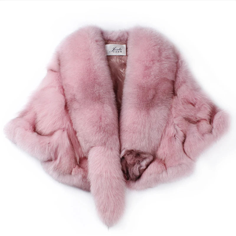 Short Fox Fur Coat with Slim Shawl Design