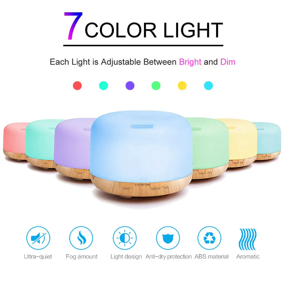 Air Humidifier & Essential Oil Diffuser – Ultrasonic Cool Mist Maker with LED Lamp, 300ML/500ML Capacity, Electric Aroma Diffuser