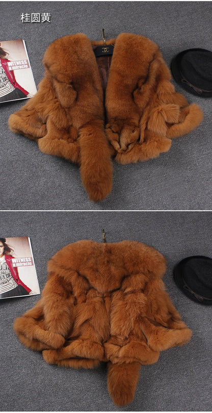 Short Fox Fur Coat with Slim Shawl Design