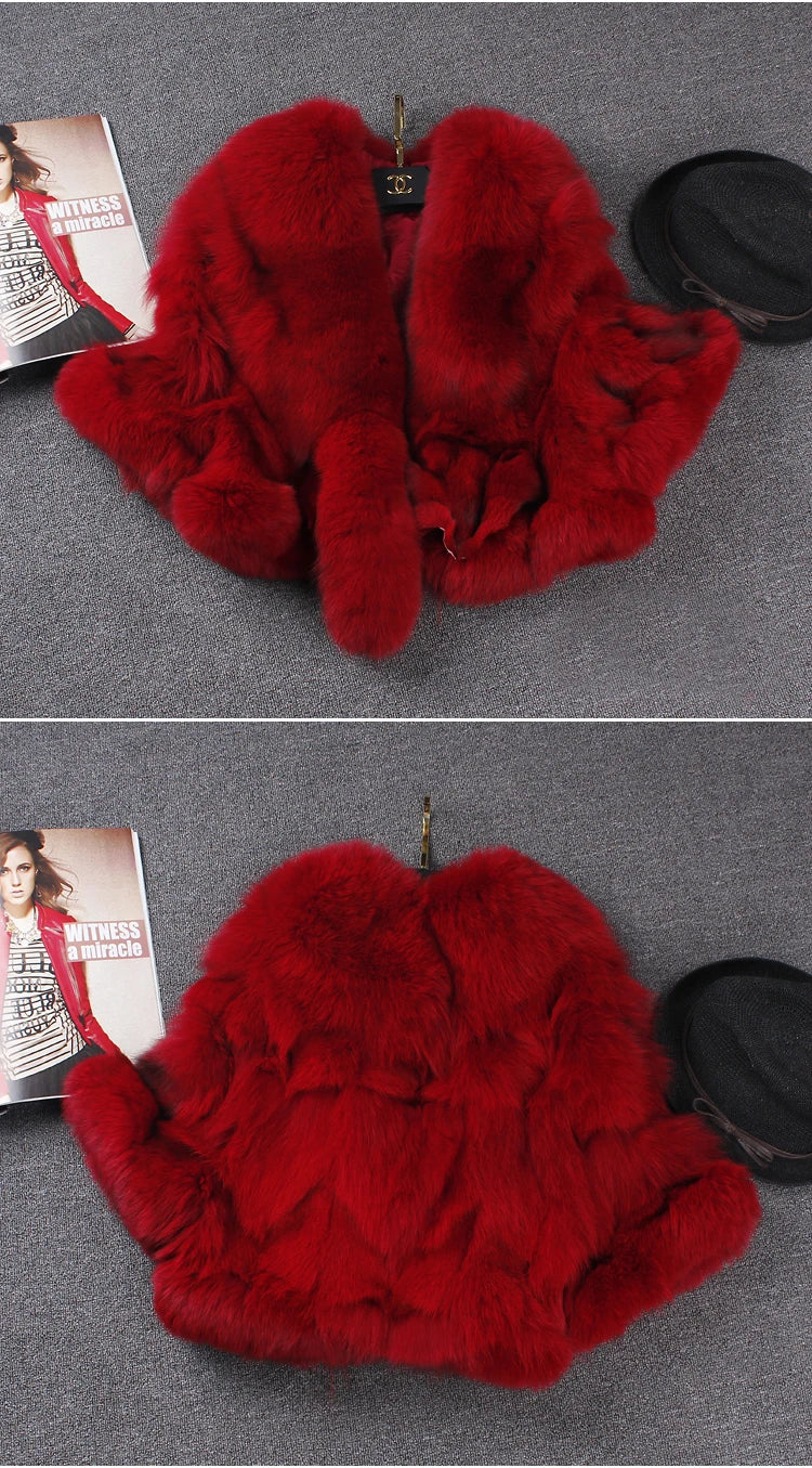 Short Fox Fur Coat with Slim Shawl Design