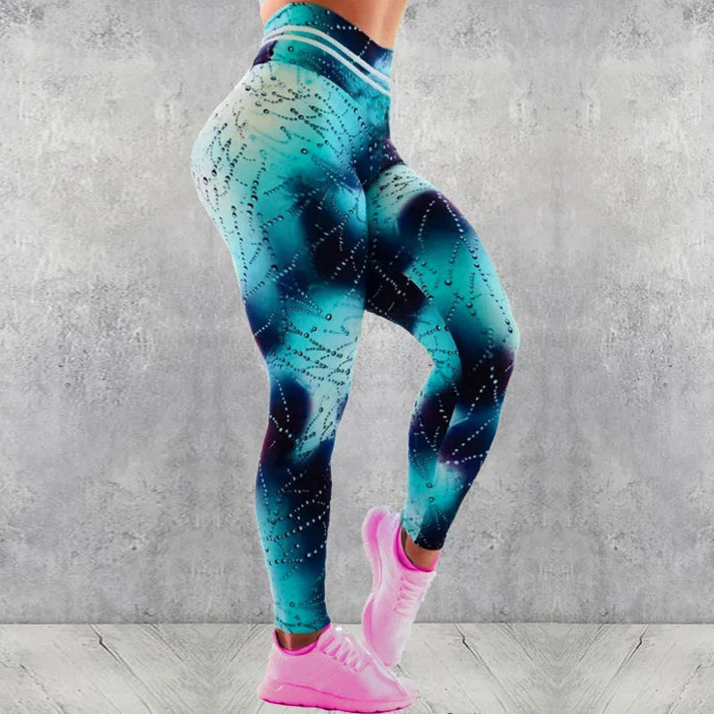 Women's Push Up Printed Yoga Leggings with Water Droplet Design