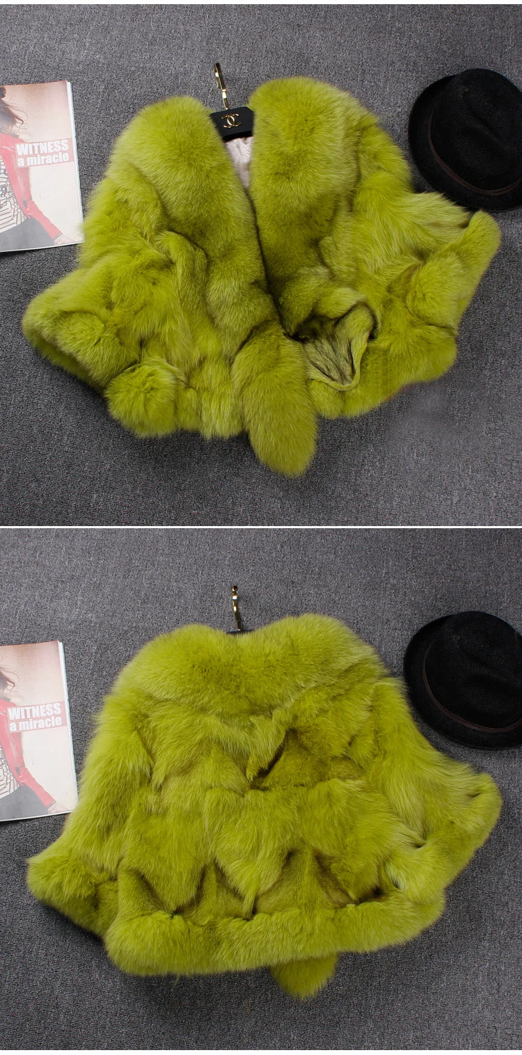 Short Fox Fur Coat with Slim Shawl Design