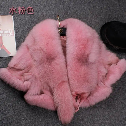 Short Fox Fur Coat with Slim Shawl Design