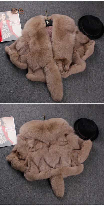 Short Fox Fur Coat with Slim Shawl Design