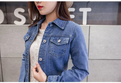 Short Denim Jacket with Long Sleeves in White, Black, or Blue