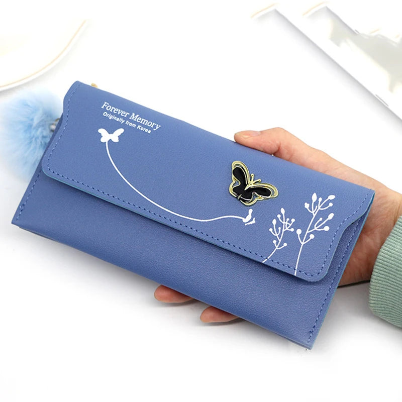 Women's Wallet - PU Leather Purse with Butterfly Design, Card Holder, Coin Pouch, Clutch, and Phone Pocket, Elegant Handbag for Ladies