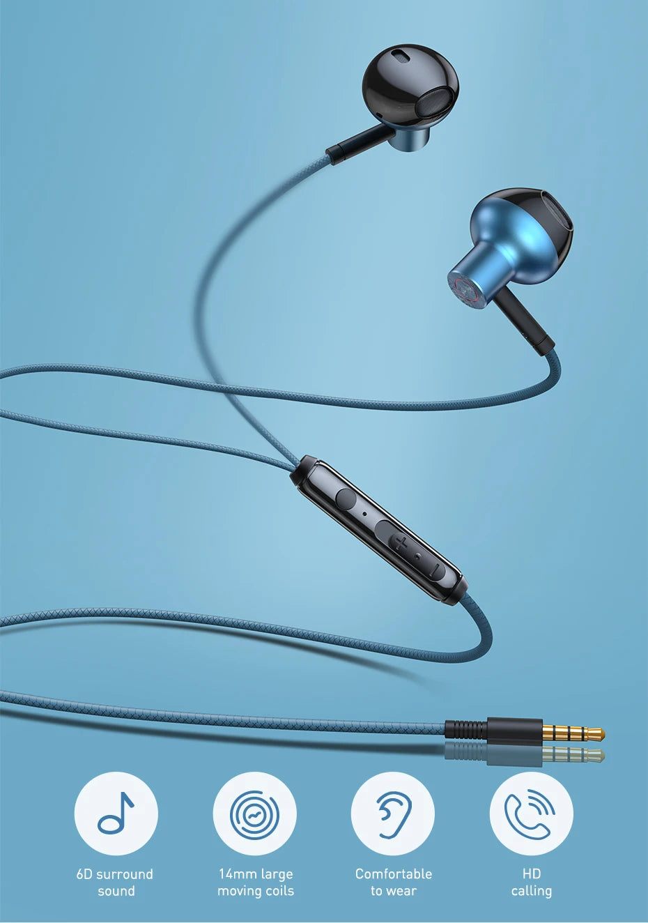 Baseus H19 Trådbundna hörlurar 6D Stereo Bas Hörlurar In-Ear 3,5 mm Jack Headset med MIC för Xiaomi Samsung iPhone 6 hörlurar