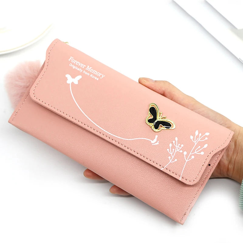 Women's Wallet - PU Leather Purse with Butterfly Design, Card Holder, Coin Pouch, Clutch, and Phone Pocket, Elegant Handbag for Ladies