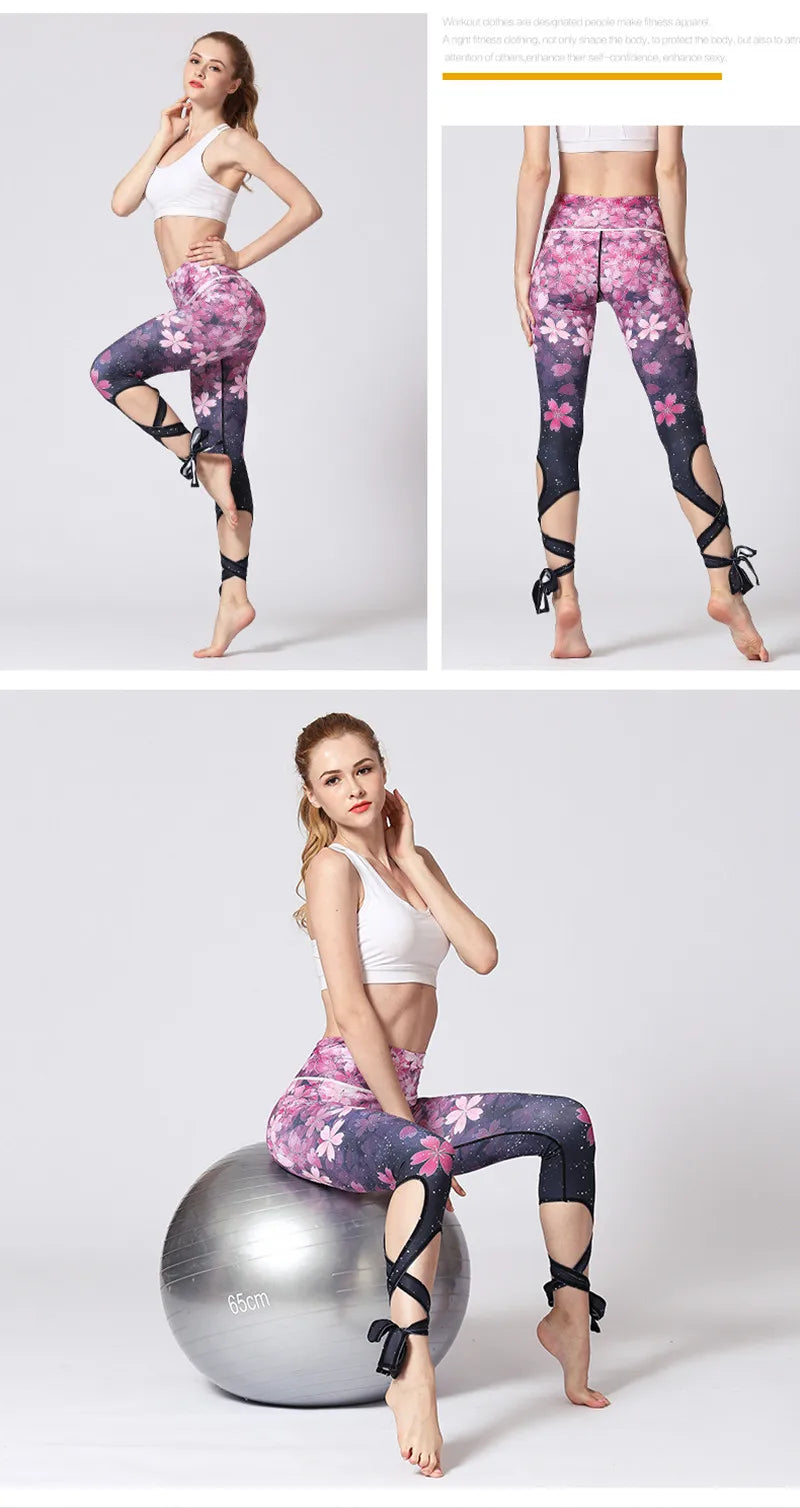 Women's High Waist Flower Yoga Pants Plus Size