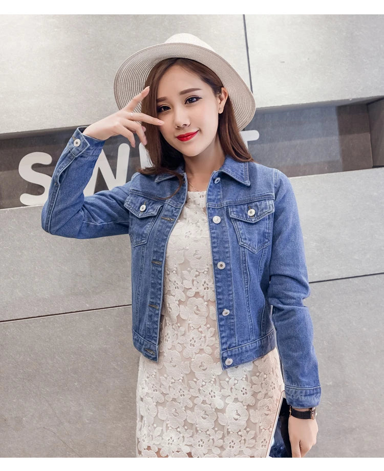 Short Denim Jacket with Long Sleeves in White, Black, or Blue