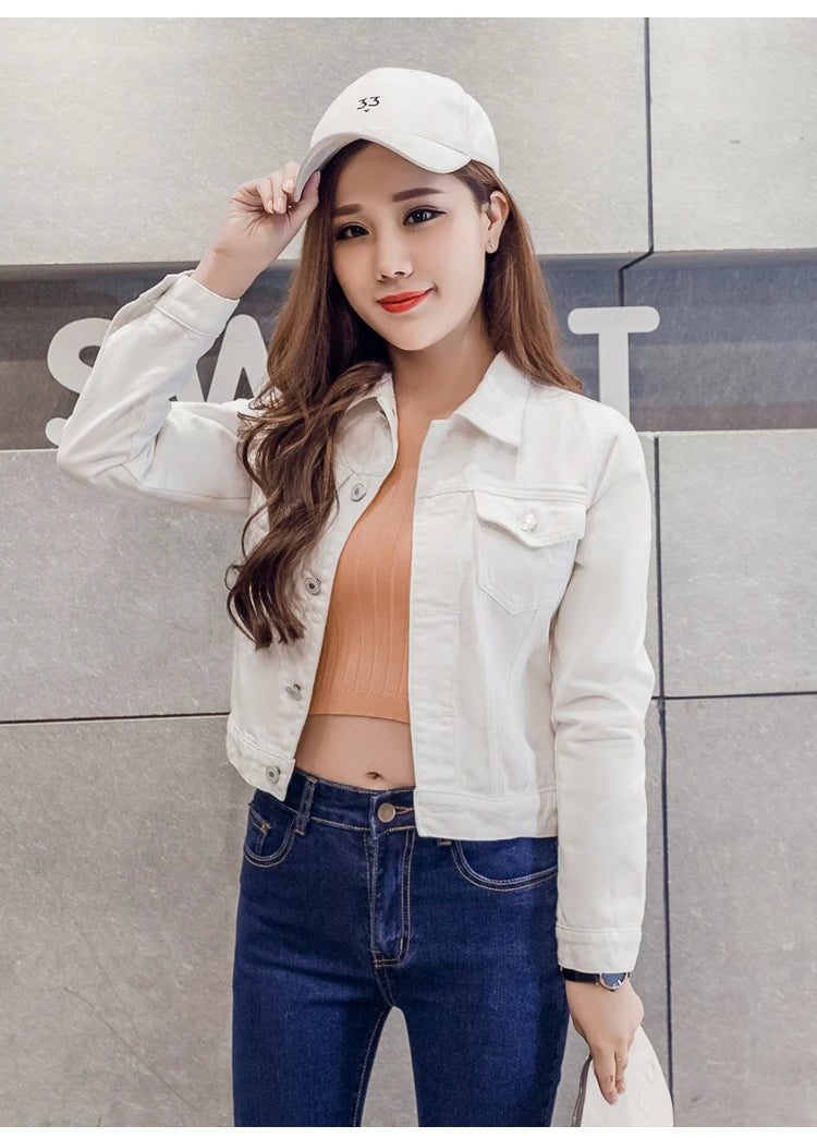 Short Denim Jacket with Long Sleeves in White, Black, or Blue