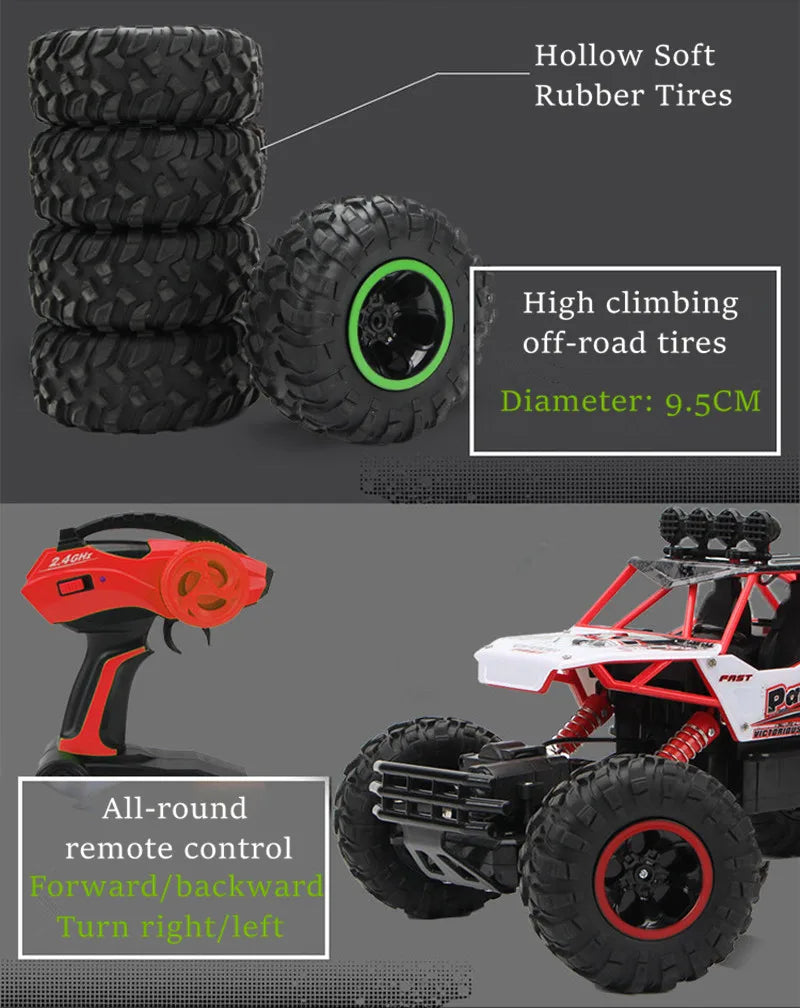 4WD RC Car with LED Lights – 2.4G Radio Remote Control Off-Road Buggy Trucks, Perfect for Boys' Toys and Kids' Gifts