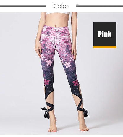 Women's High Waist Flower Yoga Pants Plus Size