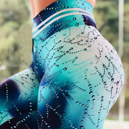 Women's Push Up Printed Yoga Leggings with Water Droplet Design