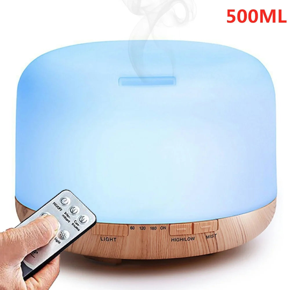 Air Humidifier & Essential Oil Diffuser – Ultrasonic Cool Mist Maker with LED Lamp, 300ML/500ML Capacity, Electric Aroma Diffuser