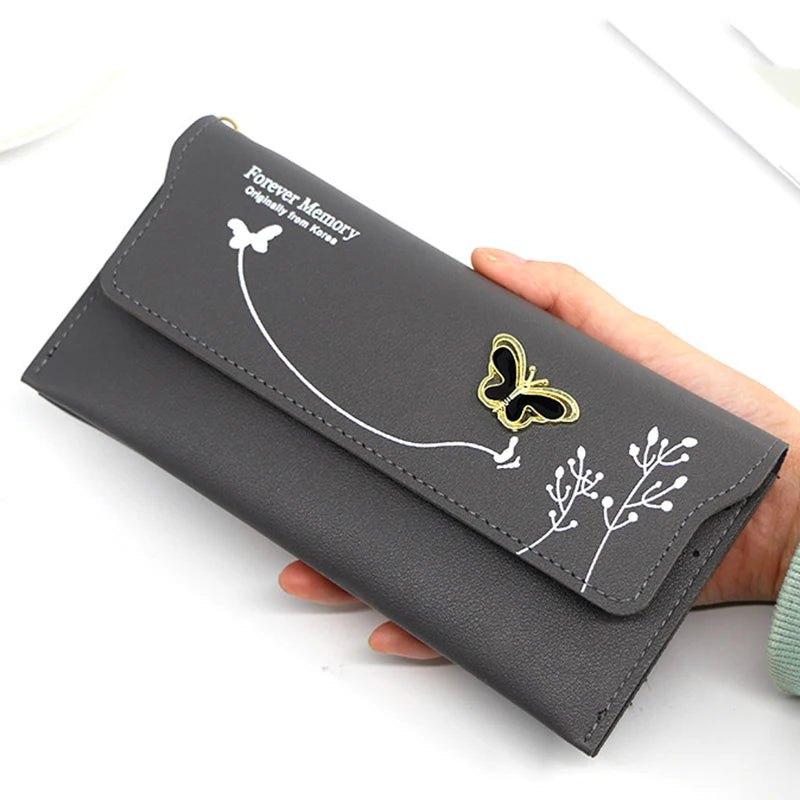 Women's Wallet - PU Leather Purse with Butterfly Design, Card Holder, Coin Pouch, Clutch, and Phone Pocket, Elegant Handbag for Ladies