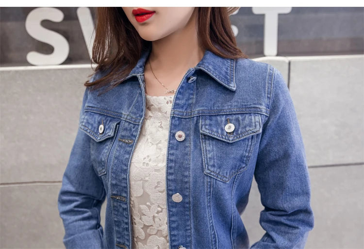 Short Denim Jacket with Long Sleeves in White, Black, or Blue