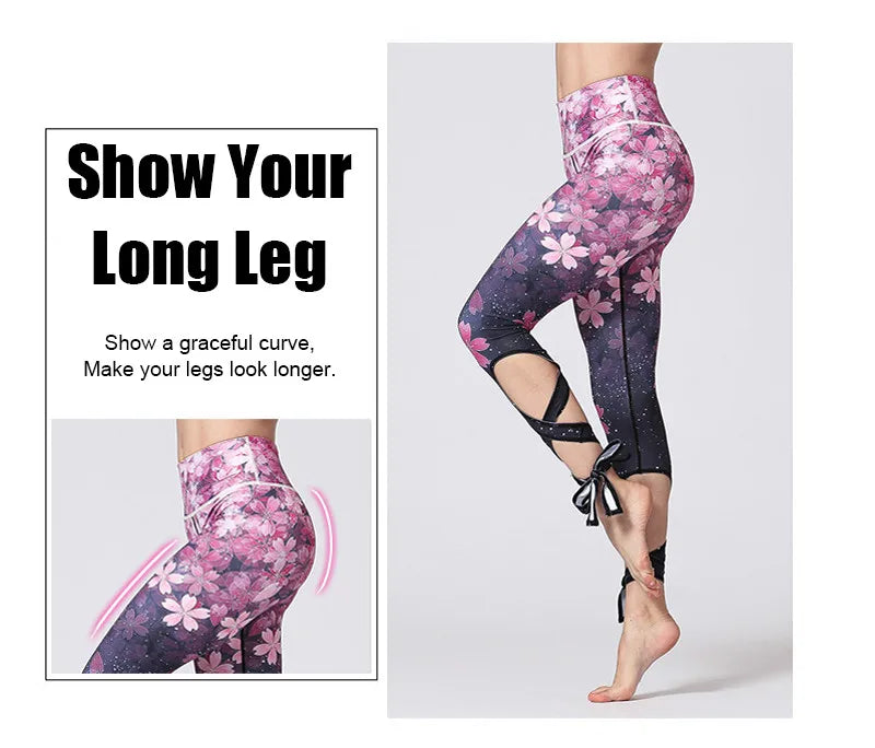 Women's High Waist Flower Yoga Pants Plus Size