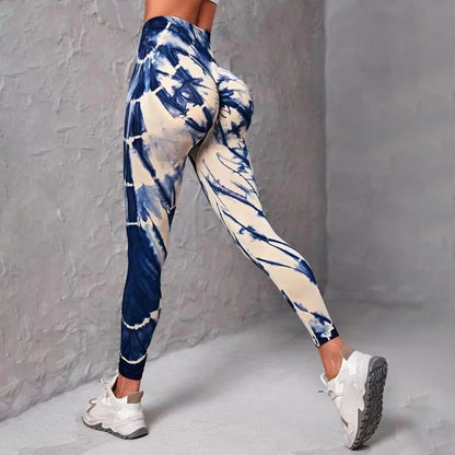 Kvinnors hög midja Tie-Dye Yoga Leggings med hög elasticitet