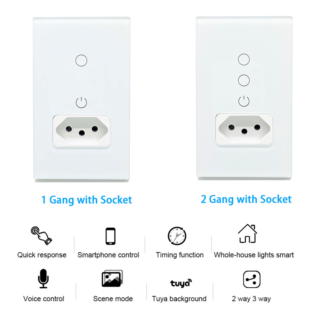 Melery Tuya Wifi Smart Brazil Light Switch Wall Socket Plug Outlet Touch Sensor Glass Panel Remote by Alexa Dot Google Home